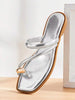 SHUZIA Women's Square Toe Minimalist Rolled-Edge Metallic Silver Gold-Accent Ring Toe Flip-Flop Sandals – Chic, & Comfortable